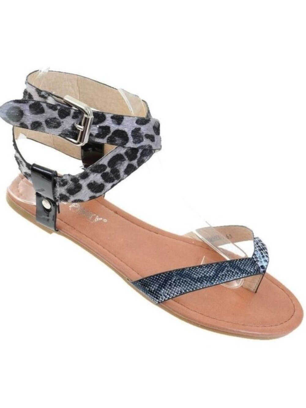 NEW Via Pinky Leopard Animal Print Anklet Thong Sandal Flat Summer Vacay Sz 5.5